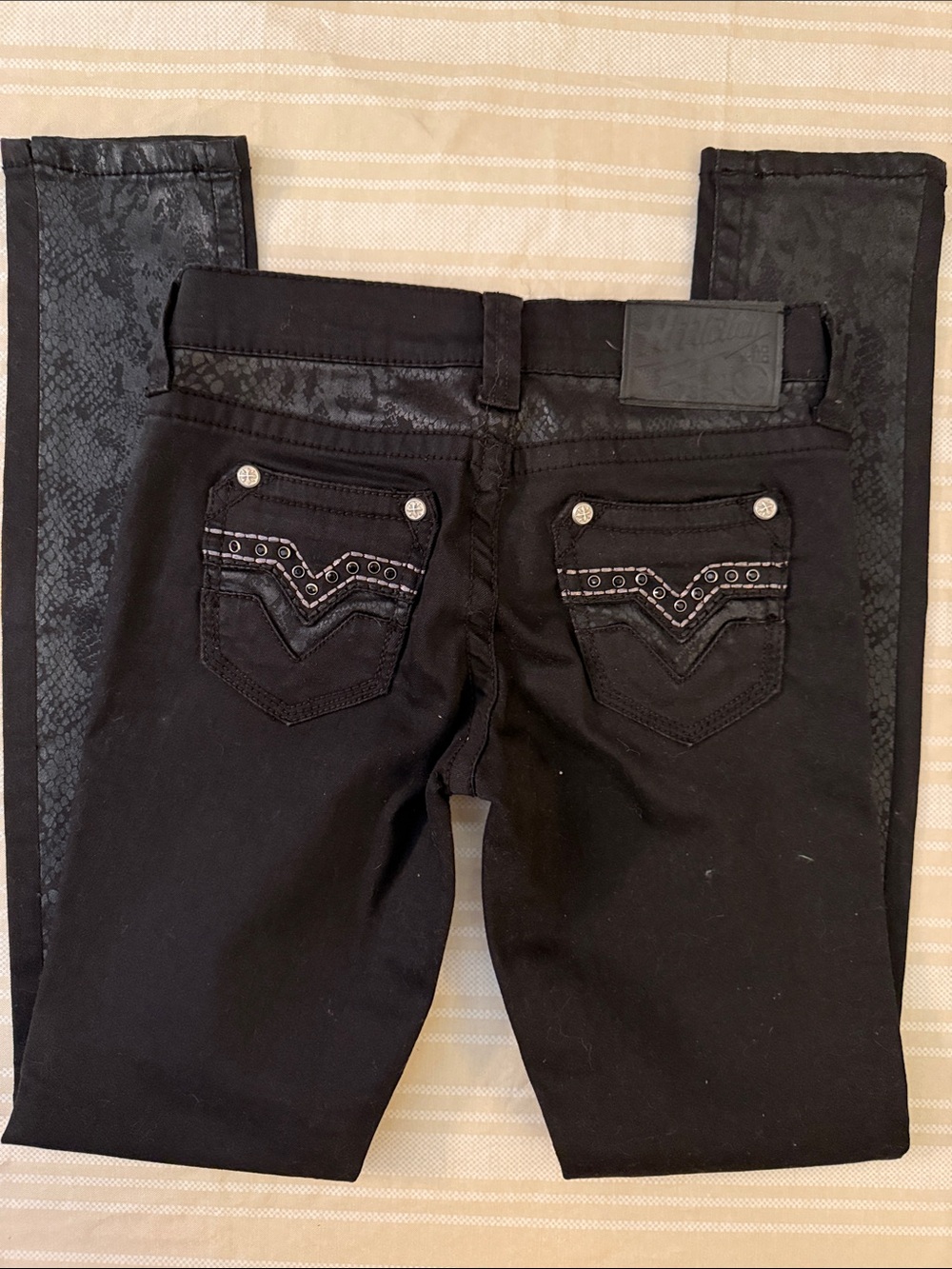 Affliction “Raquel” Black Women's Jeans with Subtle Snake-Print Panels